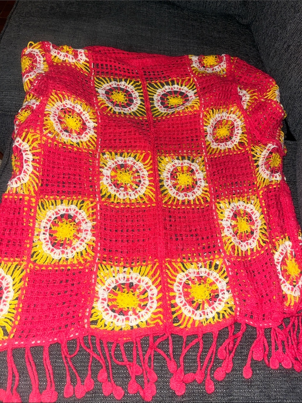 Boho Red Crochet Fringe Button-Front Cardigan - Picture 3 of 3
